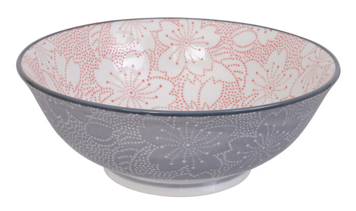 Tokyo Design Studio - Mixed Bowls - Grijs/Rode Kom - Sakura - 19.7 x 7cm 1000ml