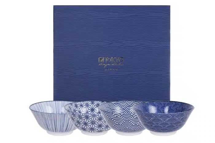 Japanse porseleinen rijstkommen - Nippon Blue - Tokyo Design Studio - 4-delig - 500ml - 15.2 x 6.7cm