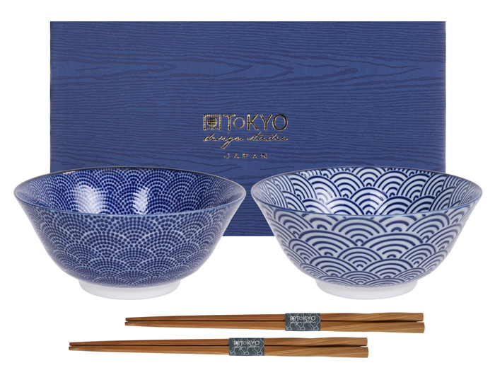 Tokyo Design Studio - Nippon Blue - tayokommen set met eetstokjes - set van 2 paar - 15.2 x 6.7cm