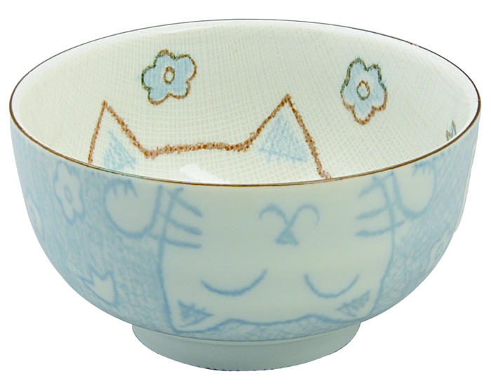 Blauw/Wit Kom - Kawaii Cat - 12.7 x 7cm