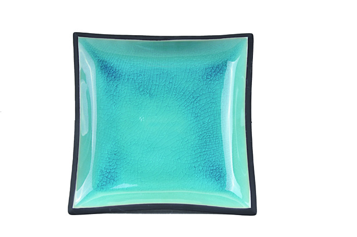 Zwart/Turquois Vierkant Bord - Glassy Turquoise - 22 x 22cm