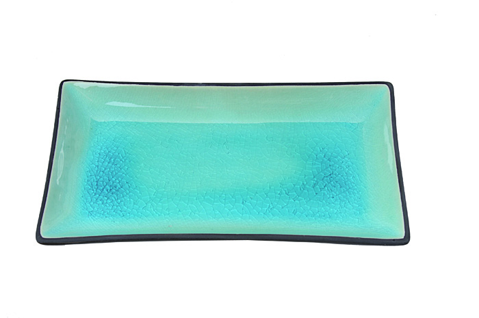 Zwart/Turquois Rechthoekig Bord - Glassy Turquoise - 21.5x12.7cm