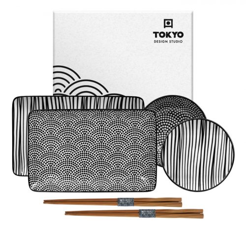 Tokyo Design Studio - Nippon Black - Sushi borden set (met eetstokjes) - 21 x 13.5 & 9.5 x 3cm