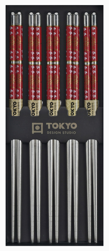 Tokyo Design Studio - Chopsticks Set - Eetstokjes Metaal - Rood - 5 Paar