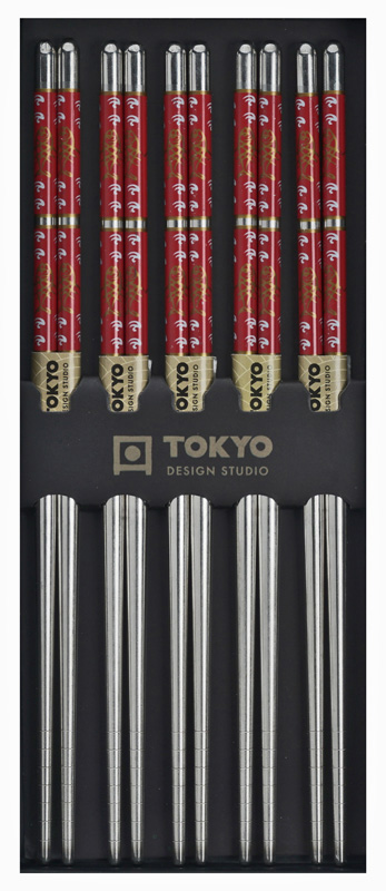 Tokyo Design Studio - Eetstokjes - Roestvrij Staal - Rood - 5pcs