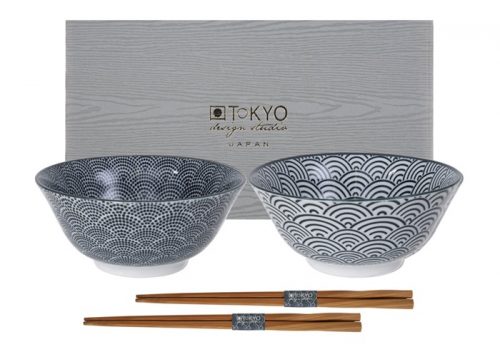 Tokyo Design Studio - Nippon Black - Tayo Giftbox met Eetstokjes Stippen en Golven - 15.2 x 6.7cm - 2pcs