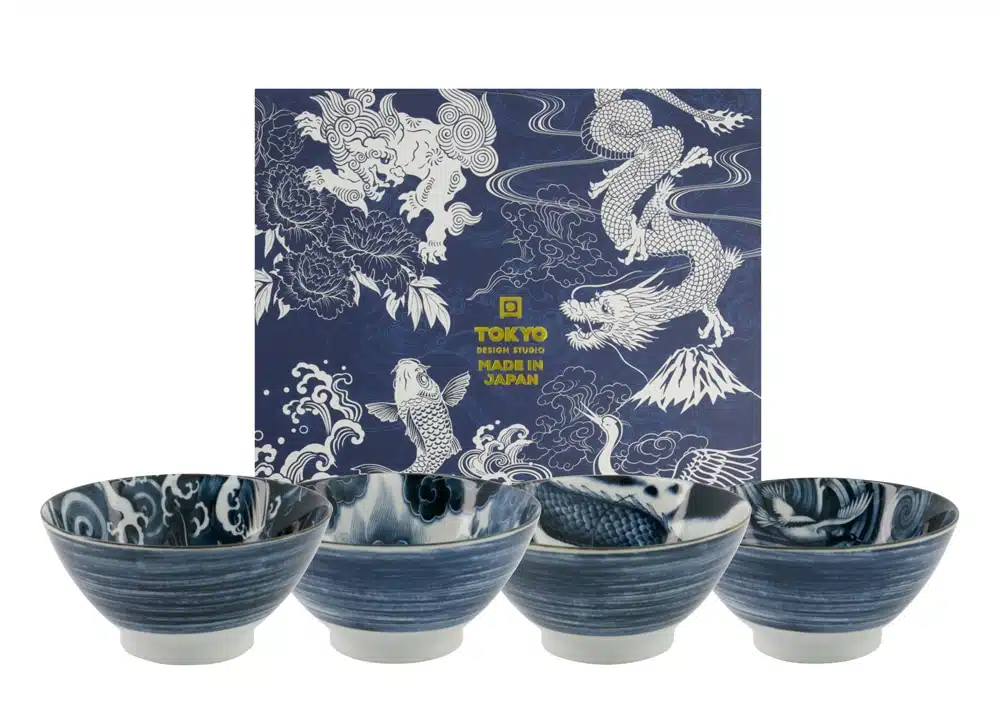 Ramenkom Set van 4 - Tokyo Design Studio Japonism - Zwart 1000ml - 17.8x8.8cm