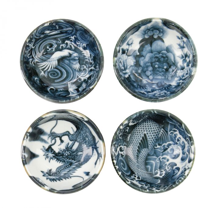 Tokyo Design Studio - Japonism - Rijstkommen set - Blauw - Set van 4 Stuks - 12.7x6.8cm