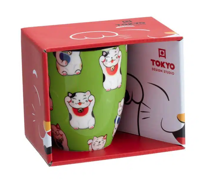 Kawaii Lucky Cat Mok - Tokyo Design Studio - 380ml - Klassiek Groen - Afbeelding 2