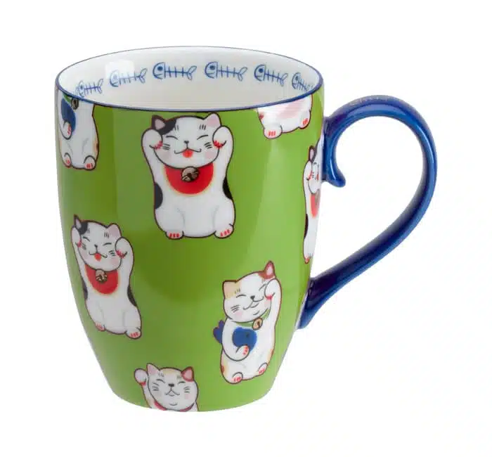 Kawaii Lucky Cat Mok - Tokyo Design Studio - 380ml - Klassiek Groen