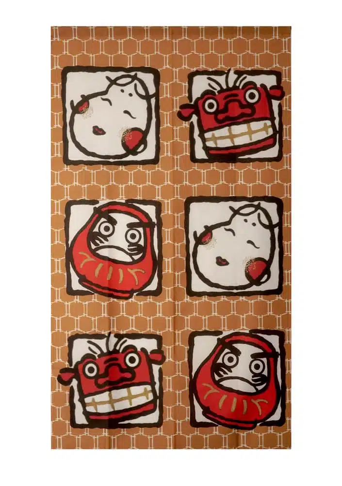 Japanse Noren Gordijn - Daruma Leeuwendans Okame - 85x150cm