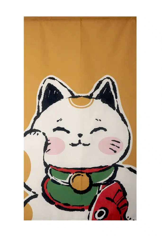 Japans gordijnscherm Noren Maneki Neko Bream Dai Huang - 85x150cm