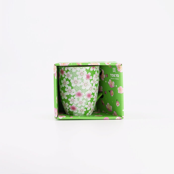Tokyo Design Studio -Kawaii- Bloemen Mok Met Giftbox- Groen 8.5x10.2cm 300ml