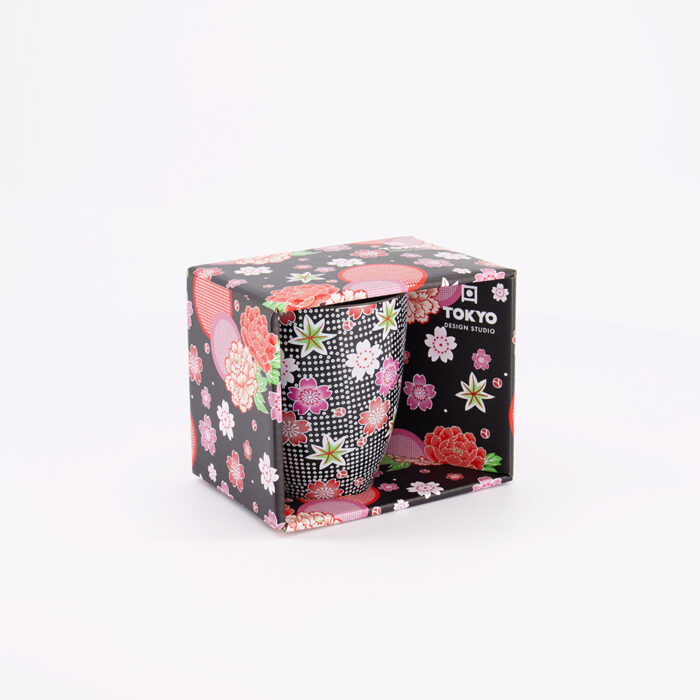 Tokyo Design Studio -Kawaii - Bloemen Mok Met Giftbox- Zwart 8.5x10.2cm 300ml - Afbeelding 3