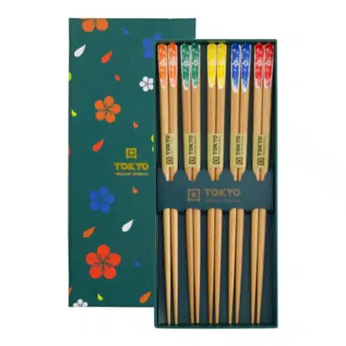 Tokyo Design Studio - Eetstokjes - Cadeau Set - Hout - Turquoise Bloem