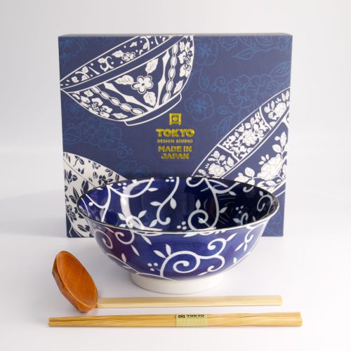 Tokyo Design Studio - Tokyo Blauw - Karakusa - Ramen Kom - Geschenkset - 3 stuks - 1300 ml