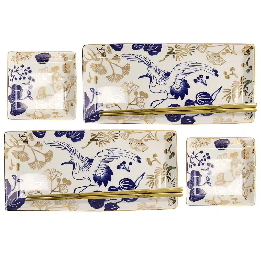Sushi Borden Set - Tokyo Design Studio Flora Japonica Gold - 4-delig met Giftbox - Afbeelding 2