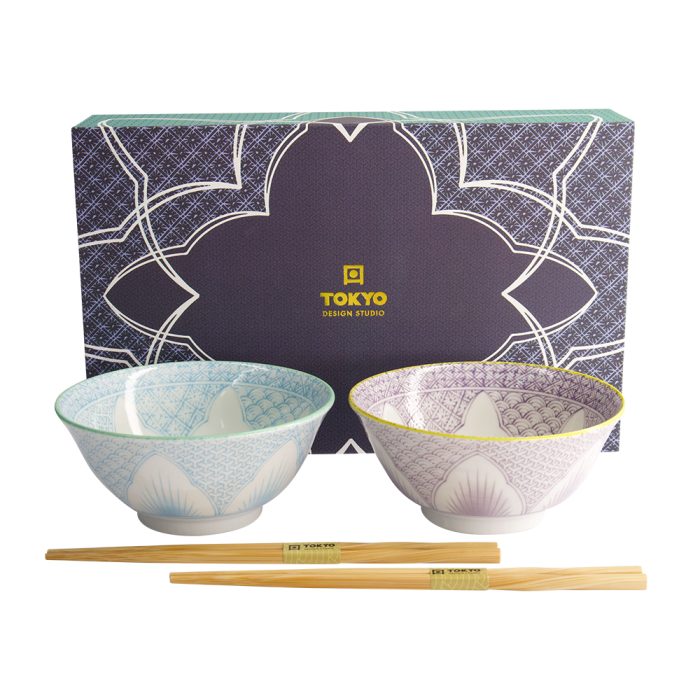 Tokyo Design Studio - Lily Flower - Kommen Set - Paars/Licht Blauw - 14.4x6.8cm - 550ml