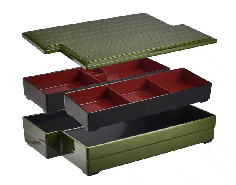 Lacqueware Bento Box - Groen Zwart/Rood - 37.2x22.5x6.5cm - Afbeelding 4