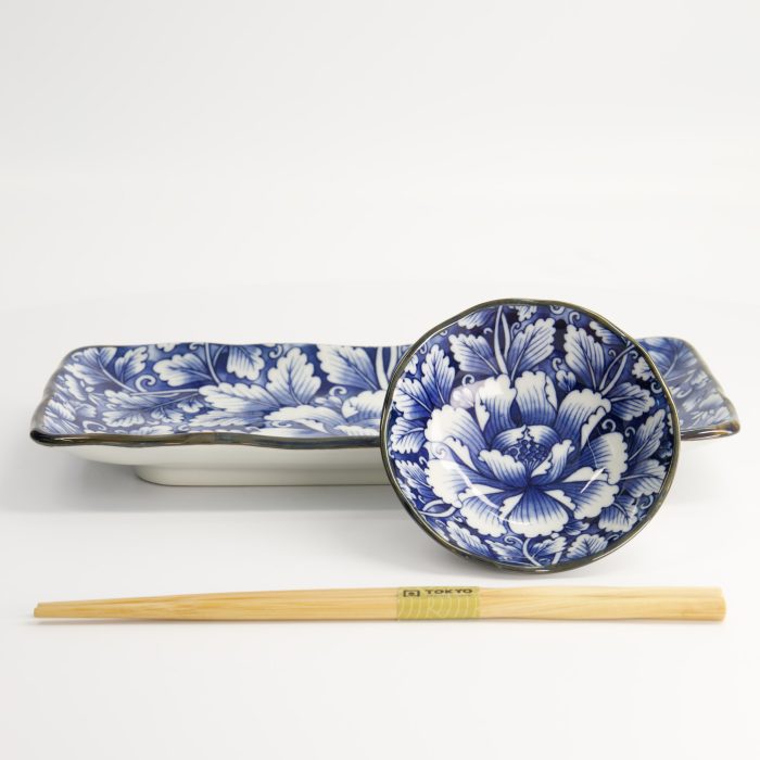 Tokyo Design Studio - Dami Botan - Twee delige bordenset - Blauw/Wit - 11x4cm & 28x13cm - Afbeelding 3