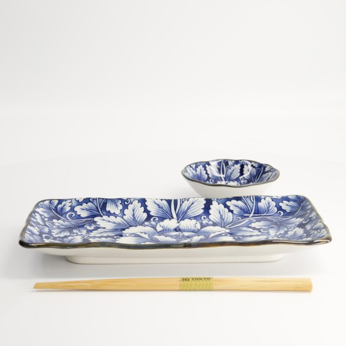 Tokyo Design Studio - Dami Botan - Twee delige bordenset - Blauw/Wit - 11x4cm & 28x13cm - Afbeelding 4