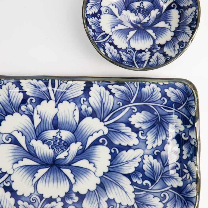 Tokyo Design Studio - Dami Botan - Twee delige bordenset - Blauw/Wit - 11x4cm & 28x13cm - Afbeelding 5