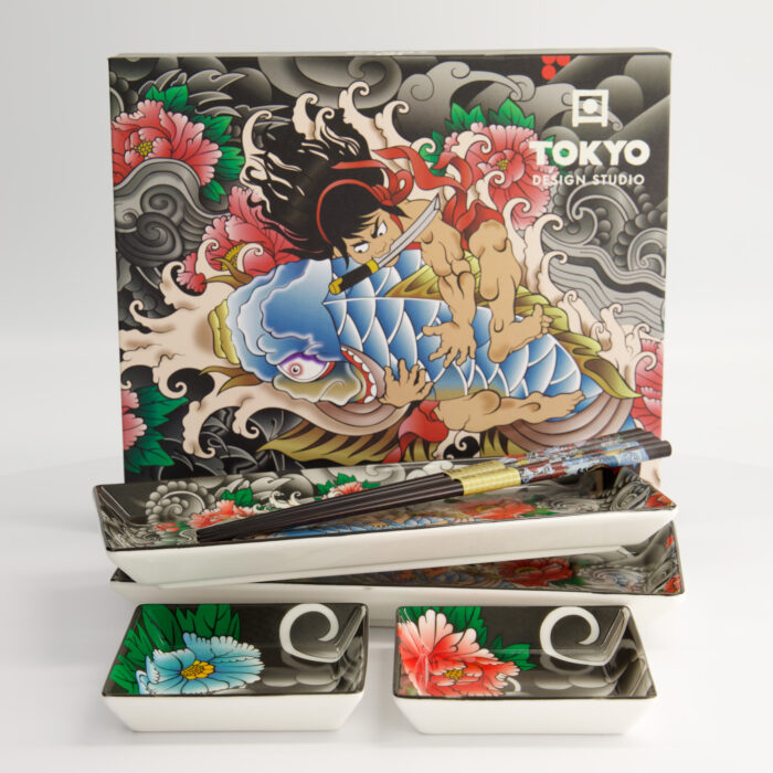 Tokyo Design Studio - Kawaii - Yakuza - Karp - Sushi Bord - Cadeauset - 4st - met Stokjes - Afbeelding 3