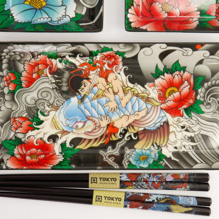 Tokyo Design Studio - Kawaii - Yakuza - Karp - Sushi Bord - Cadeauset - 4st - met Stokjes - Afbeelding 4