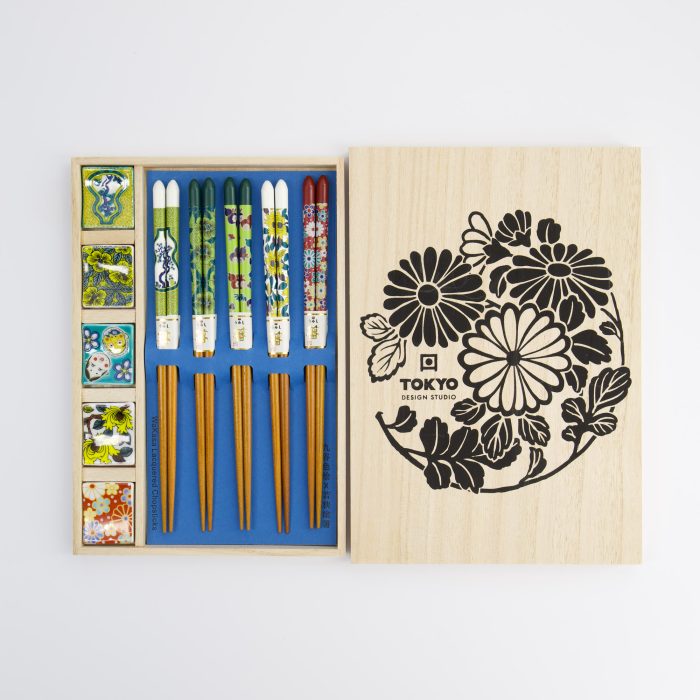 Tokyo Design Studio - eetstokjes met steun - Cadeauset / 5 paar - Japan - Houten doos - Afbeelding 2