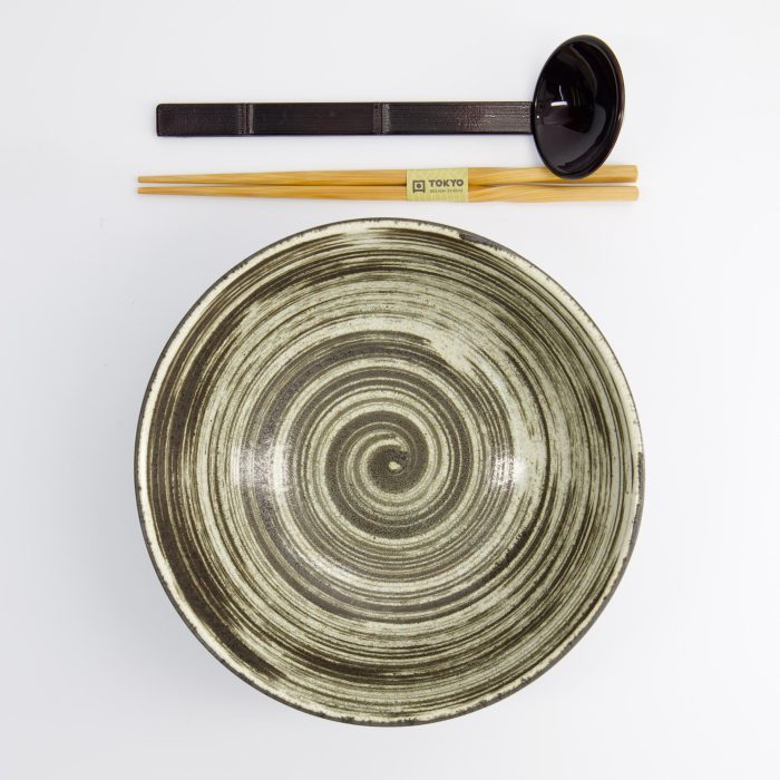 Tokyo Design Studio - Asashio - 3-delige Ramen Giftset - Wit/ Bruine lepel - 21x9 cm - 1300 ml - Afbeelding 2