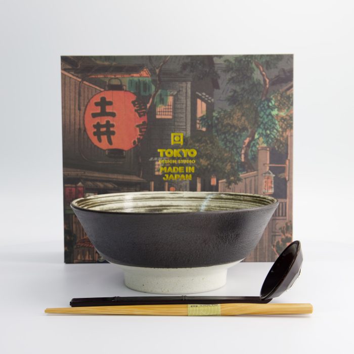 Tokyo Design Studio - Asashio - 3-delige Ramen Giftset - Wit/ Bruine lepel - 21x9 cm - 1300 ml - Afbeelding 3