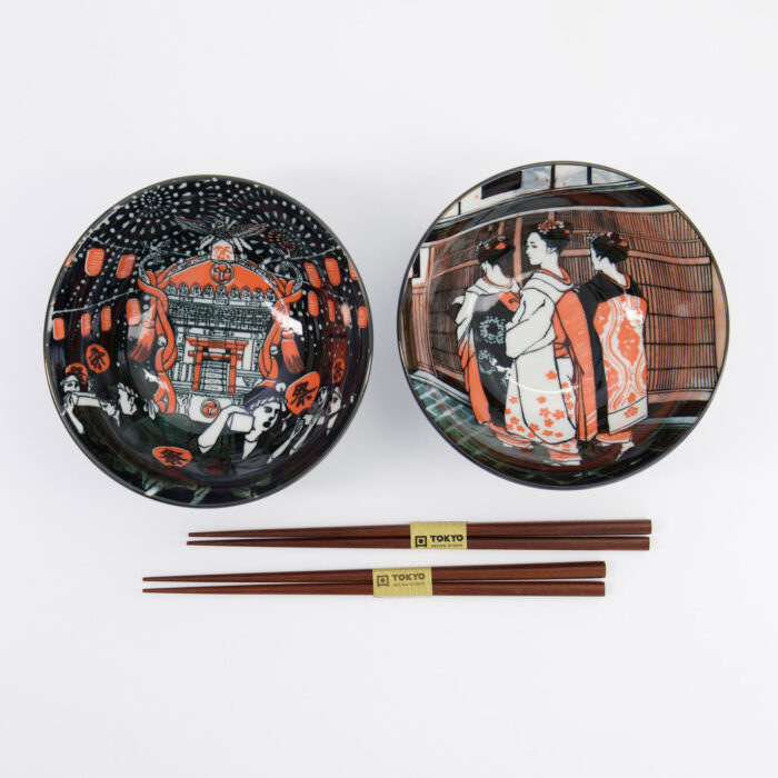 Tokyo Design Studio - Asakusa - Noodlekommen Set C (Matsuri/Geisha) - 2 Persoons - 14.8x7cm - 550ml - Afbeelding 3
