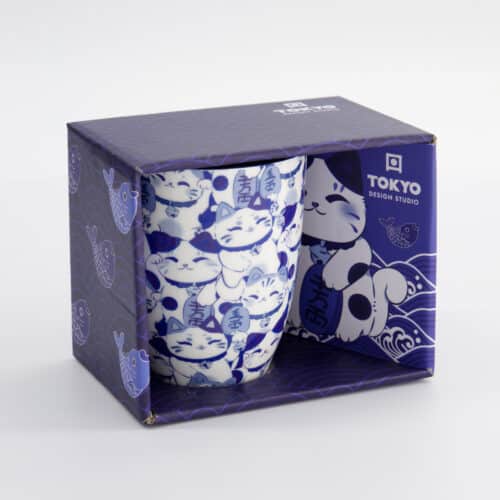 Tokyo Design Studio - Kawaii - Blauwe Maneki Mok met Geschenkdoos - 8.5x10.2cm - 340ml