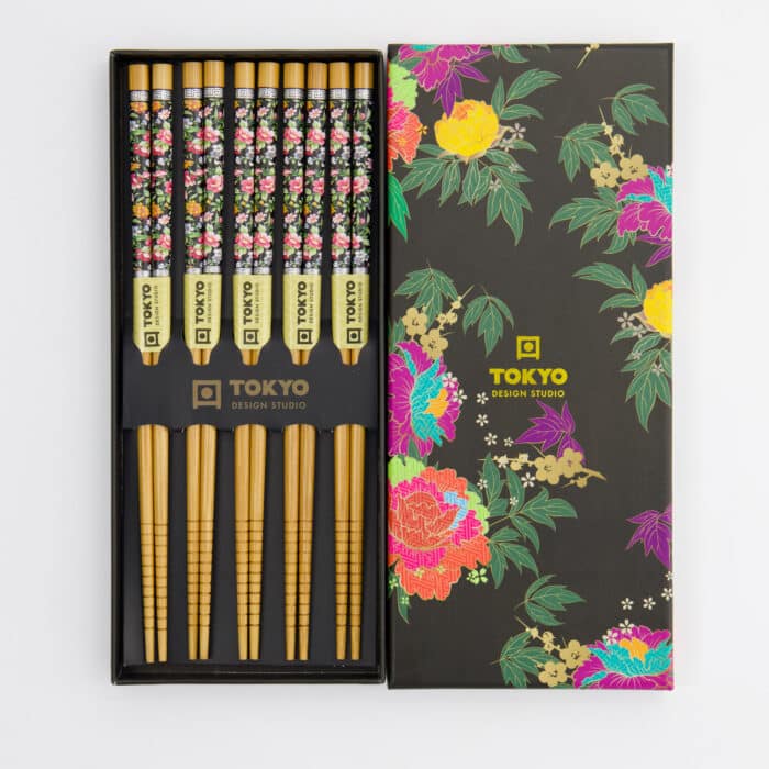 Tokyo Design Studio – Cadeauset Chopsticks – 5 paar – Bloemenmotief - Afbeelding 2
