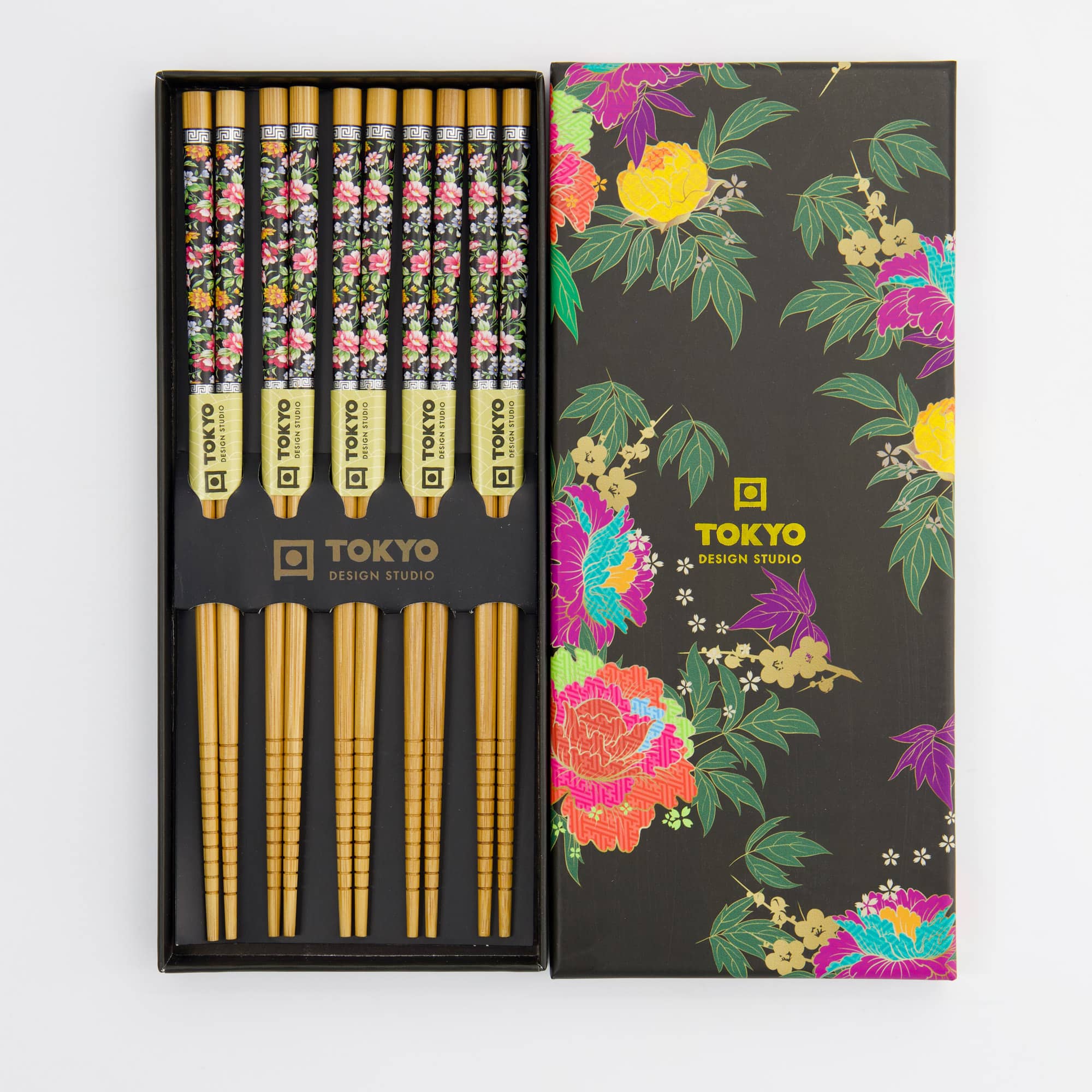 Tokyo Design Studio – Cadeauset Chopsticks – 5 paar – Bloemenmotief - Afbeelding 2