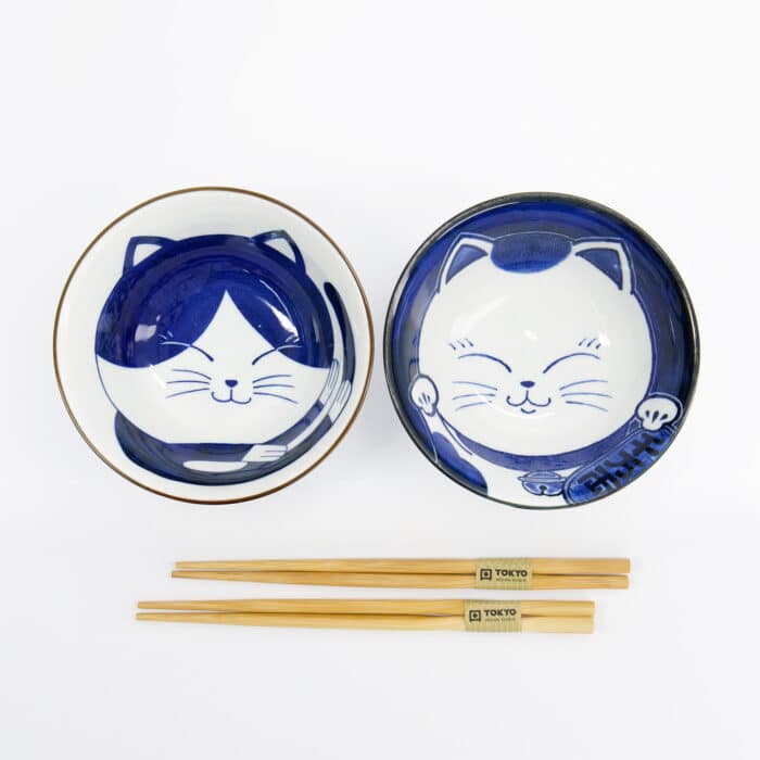 Tokyo Design Studio - Kawaii - Kom Giftset 2-delig met eetstokjes - Kat - 14.9x6.7cm - 500ml - Afbeelding 3
