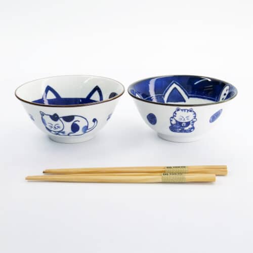 Tokyo Design Studio - Kawaii - Kom Giftset 2-delig met eetstokjes - Kat - 14.9x6.7cm - 500ml