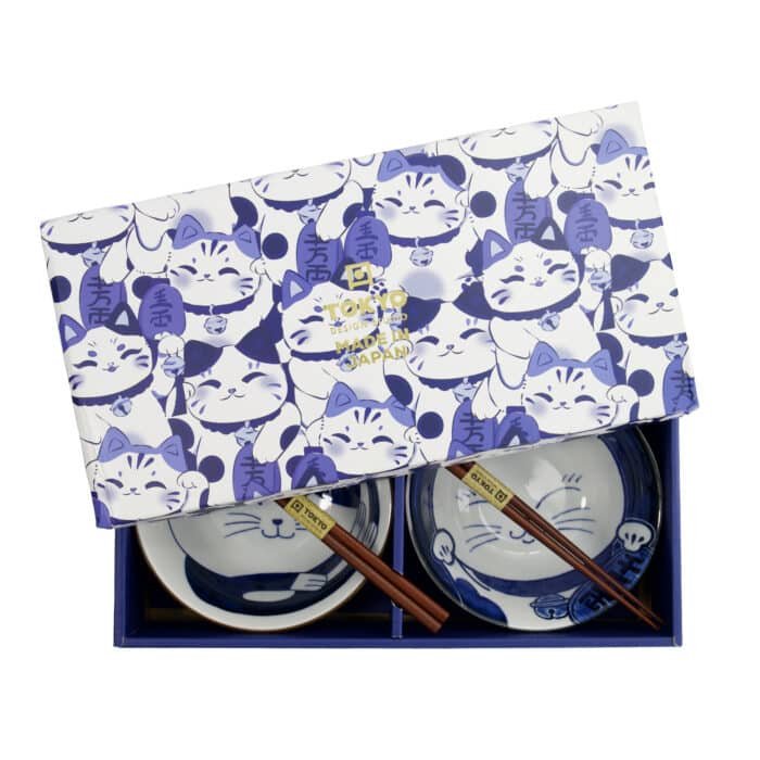 Tokyo Design Studio - Kawaii - Kom Giftset 2-delig met eetstokjes - Kat - 14.9x6.7cm - 500ml - Afbeelding 2