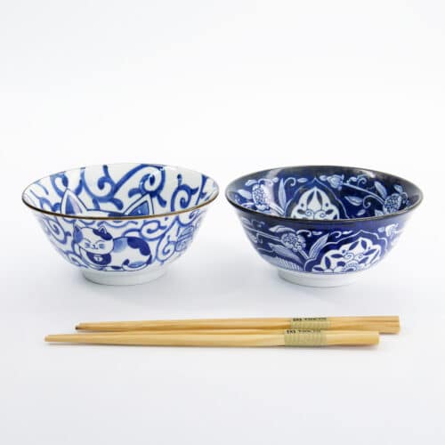 Tokyo Design Studio - Kawaii - Kom Giftset 2-delig met eetstokjes - Kat - 14.9x6.7cm - 500ml