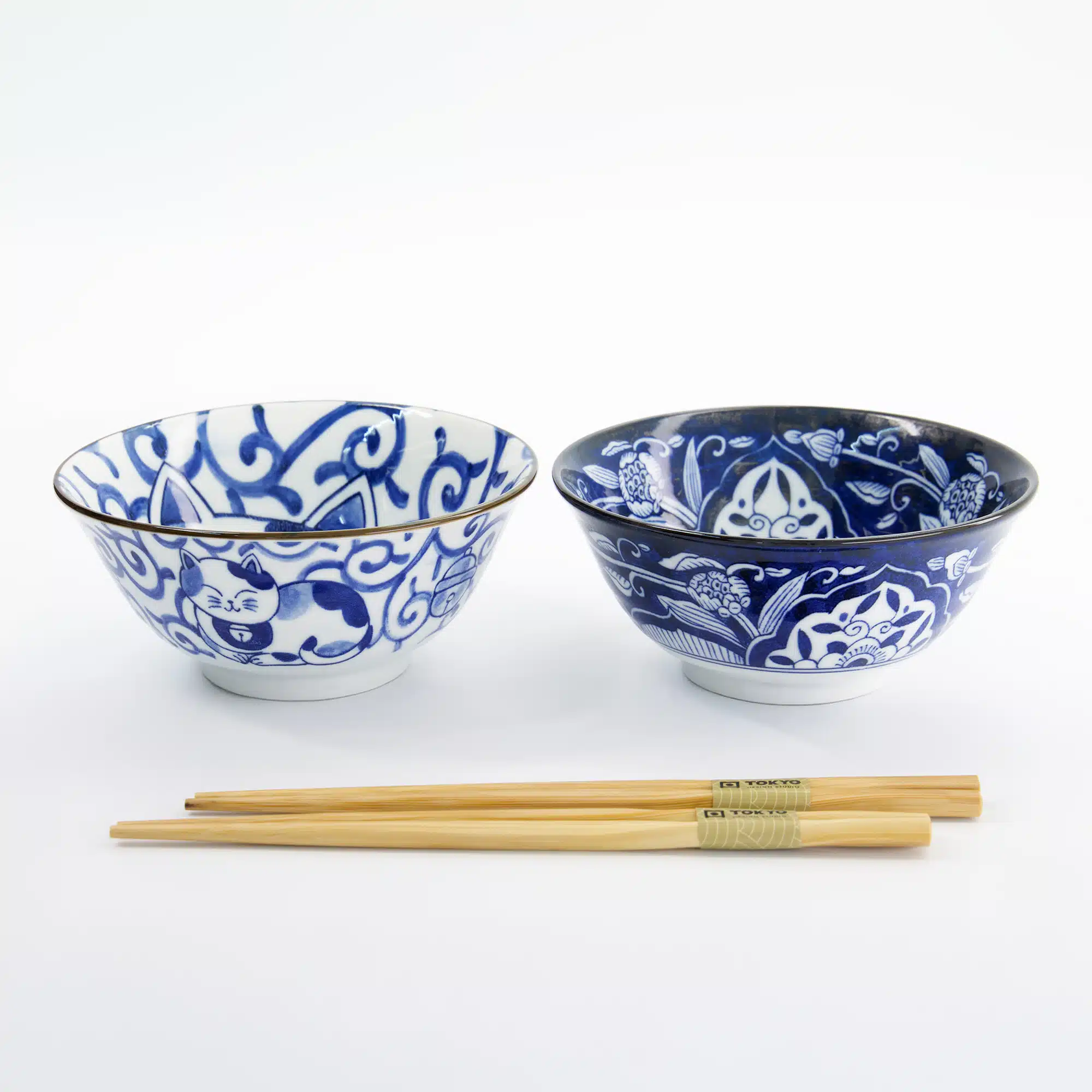Tokyo Design Studio - Kawaii - Kat - Tayo Kom Giftset - 2 stuks met eetstokjes - 14.9x6.7cm - 500ml - Variant B