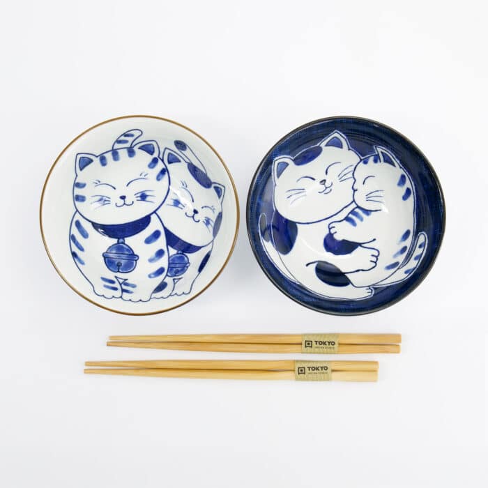 Tokyo Design Studio - Kawaii - Tayo Kom Giftset 2-delig met Chopsticks - Kat - 14.9x6.7cm - 500ml - 4e variant - Afbeelding 3