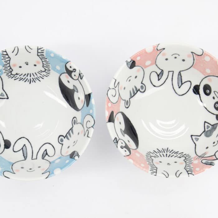 Tokyo Design Studio - Kawaii - Dieren - Tayo Kom Giftset - 2 stuks met eetstokjes - 15.2x6.7cm - 500ml - Blauw/Roze - Afbeelding 5