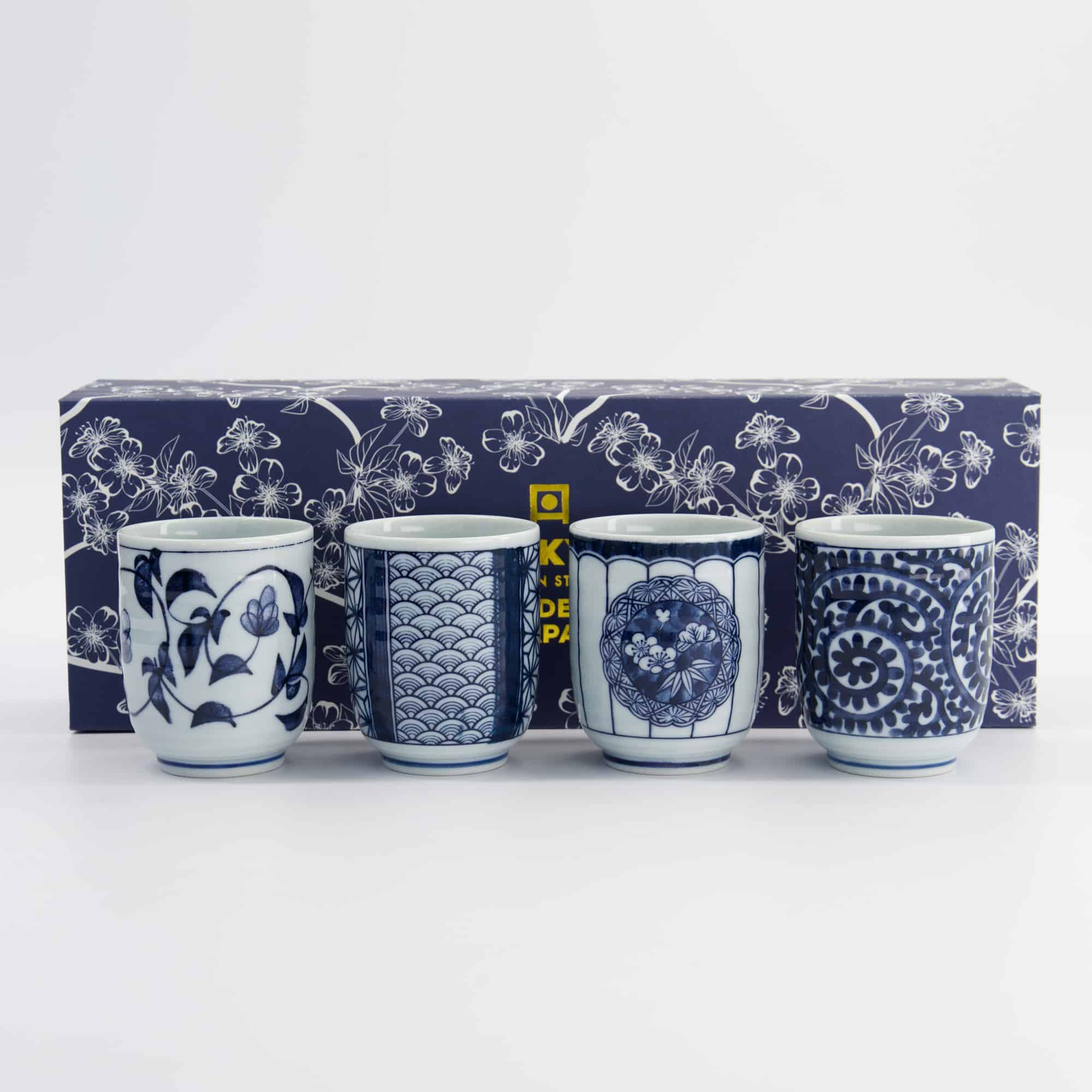 Tokyo Design Studio - Bekerset Cadeau - 4 Paar - Blauw/Wit - 160ml - 6.5x7.5cm - Afbeelding 3