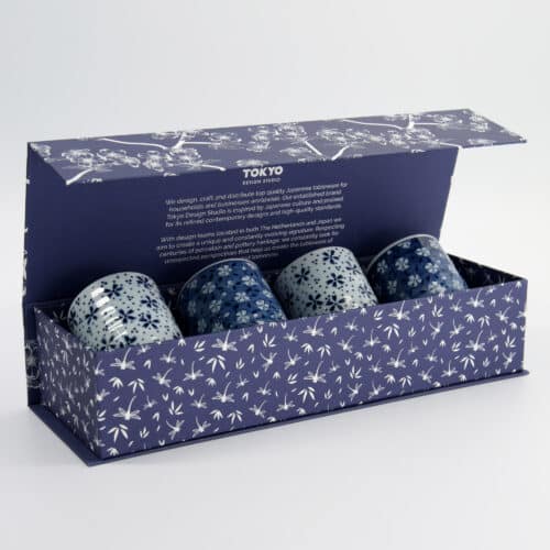 Tokyo Design Studio - Bekerset Cadeau - 4 Paar - Blauw/Wit - 160ml - 6.5x7.5cm