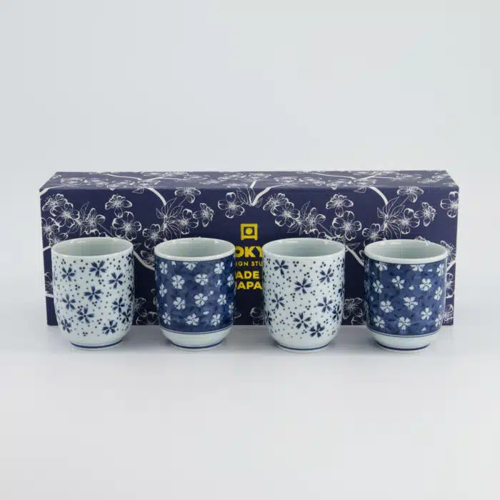 Tokyo Design Studio - Bekerset Cadeau - 4 Paar - Blauw/Wit - 160ml - 6.5x7.5cm - Afbeelding 2