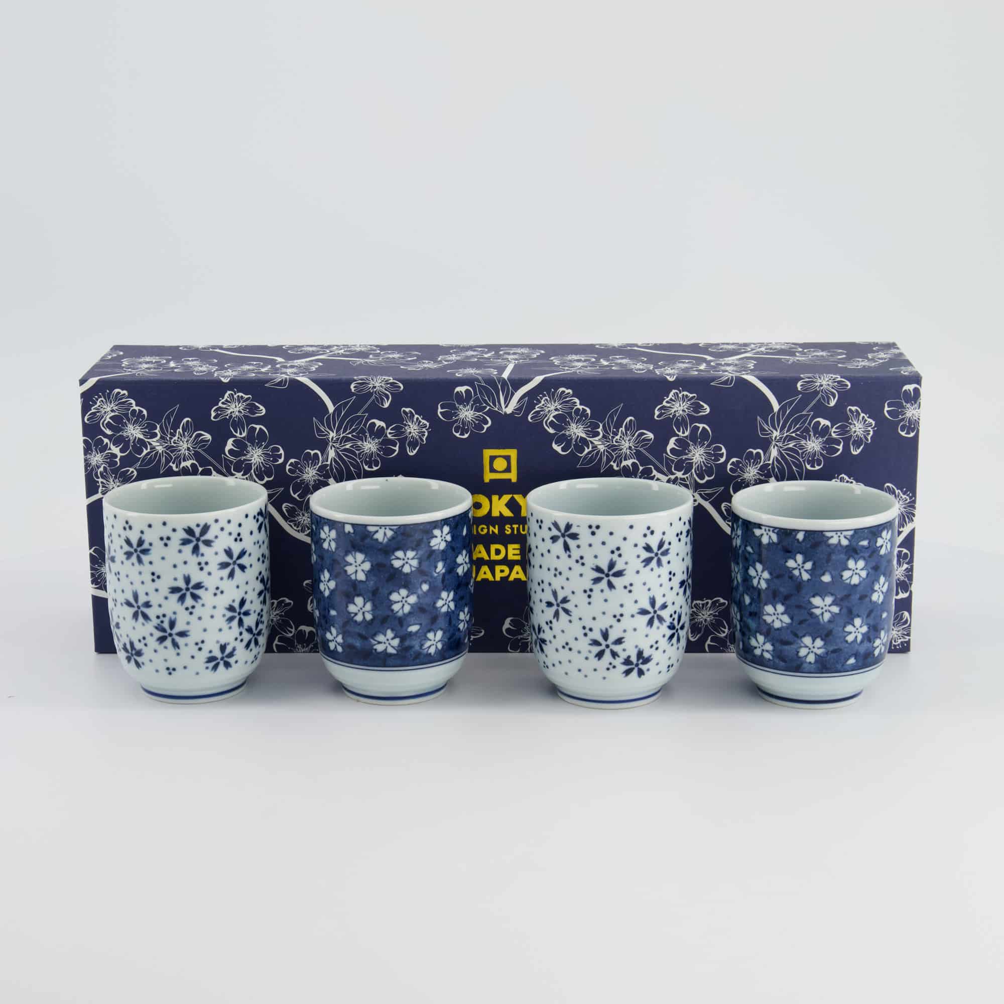 Tokyo Design Studio - Bekerset Cadeau - 4 Paar - Blauw/Wit - 160ml - 6.5x7.5cm - Afbeelding 2