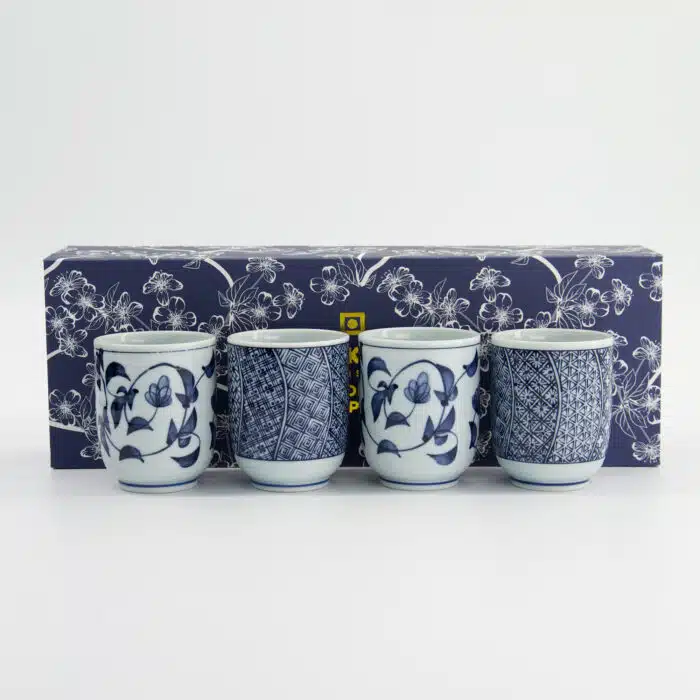 Tokyo Design Studio - Bekerset Cadeau - 4 Paar - Blauw/Wit - 160ml - 6.5x7.5cm - Afbeelding 6