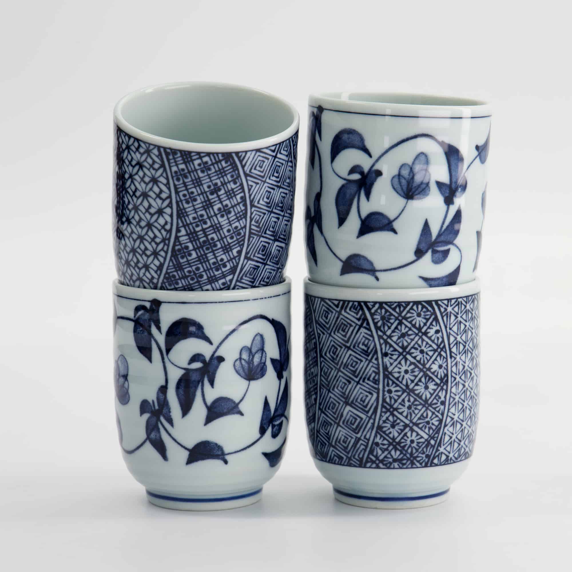 Tokyo Design Studio - Bekerset Cadeau - 4 Paar - Blauw/Wit - 160ml - 6.5x7.5cm - Afbeelding 3