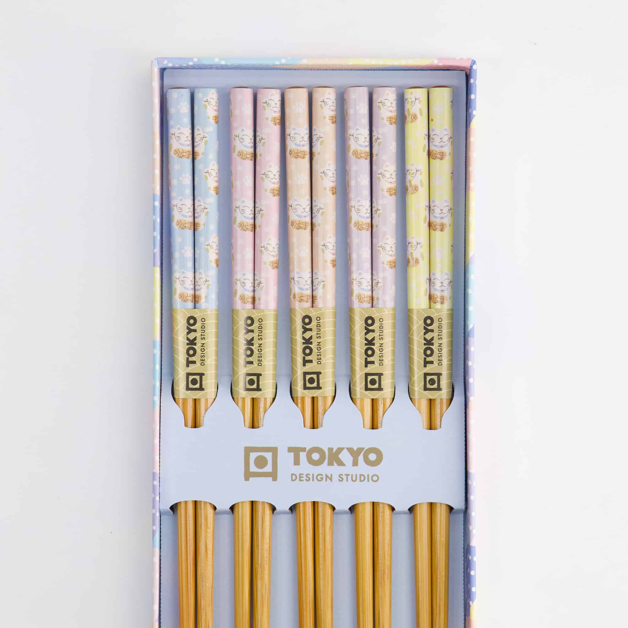 Tokyo Design Studio – Eetstokjes Giftset – Set van vijf – Lucky Cat – Blauw - Afbeelding 3