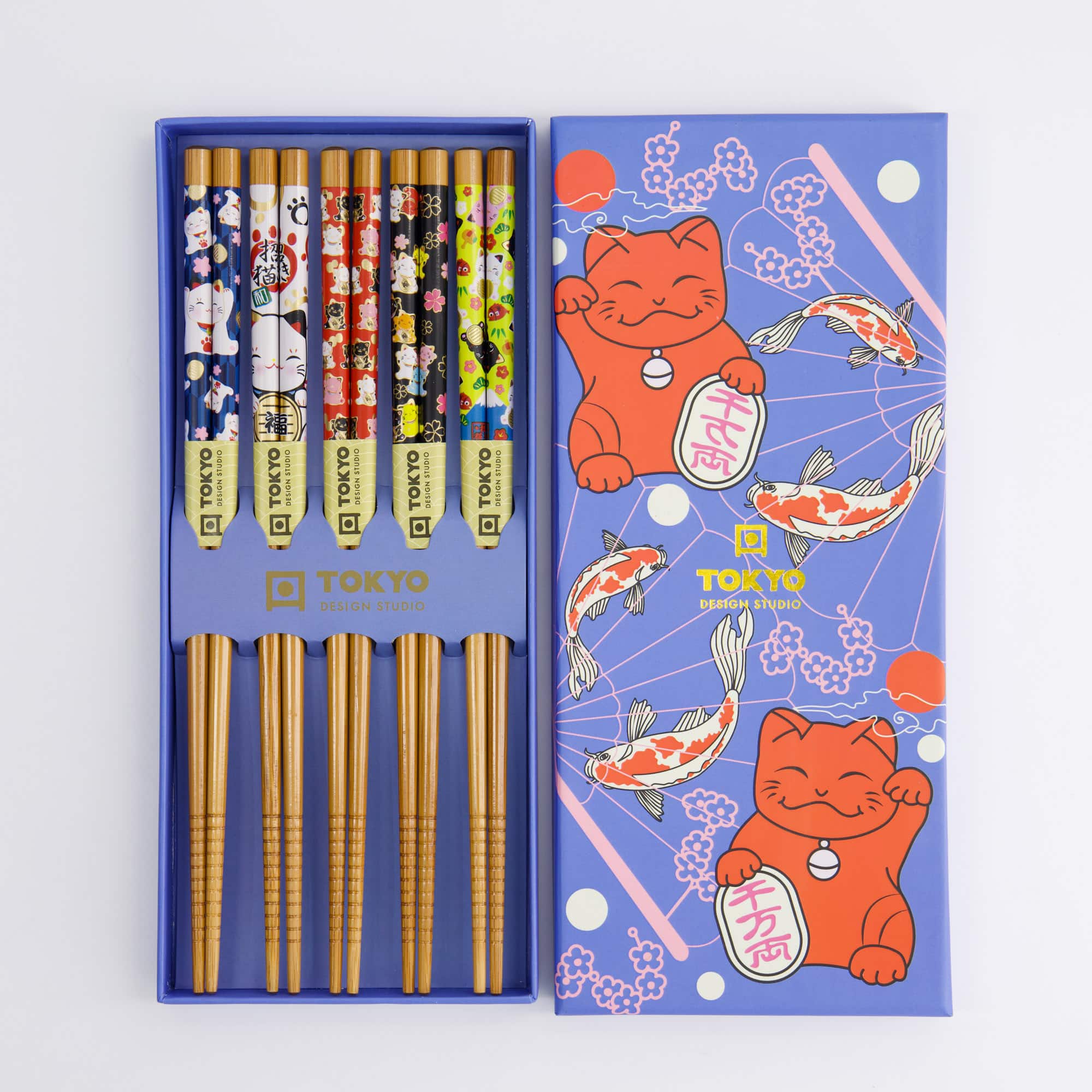 Tokyo Design Studio - Eetstokjes Giftset - Set van vijf - Lucky Cat & Koi Karper - Afbeelding 2